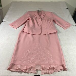 Vintage Samantha Rose Embroidered Skirt Set Midi Button Down Blazer Femi Ine